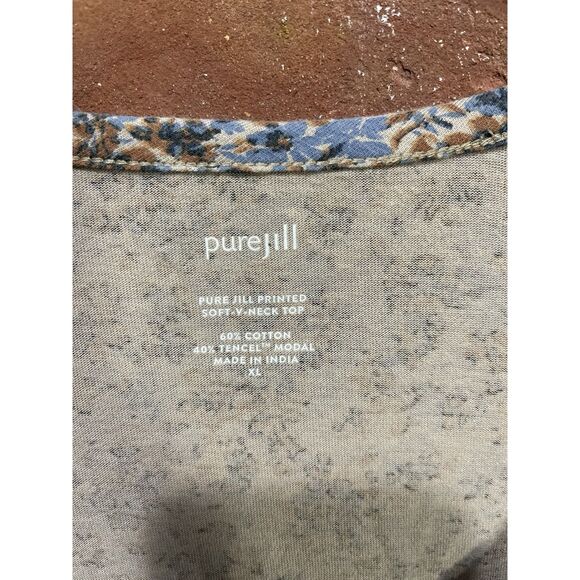 Pure Jill J Jill Printed Soft V Neck Top Womens Peasant Prairie Floral Size XL - Picture 2 of 3